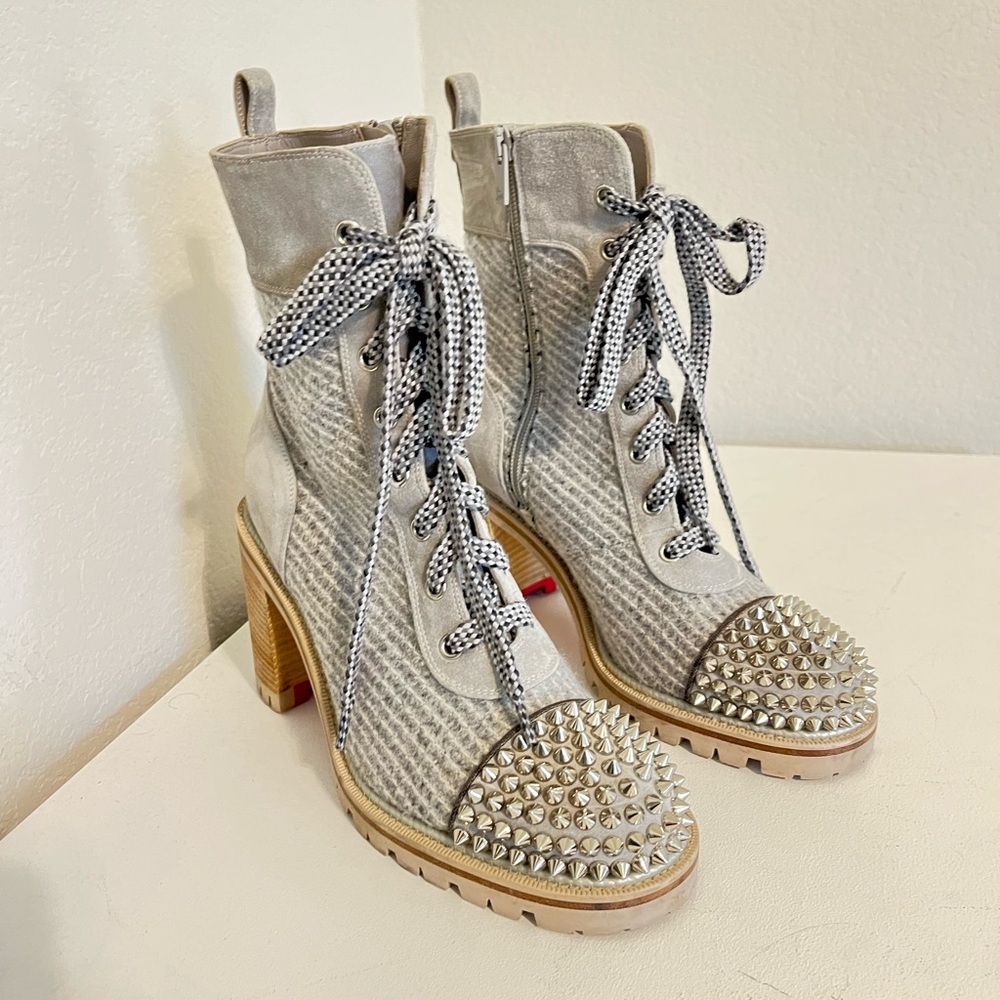 Christian Louboutin Gray Studded Ankle Boots